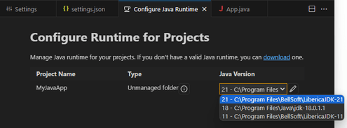 Configure Runtime for Projects
